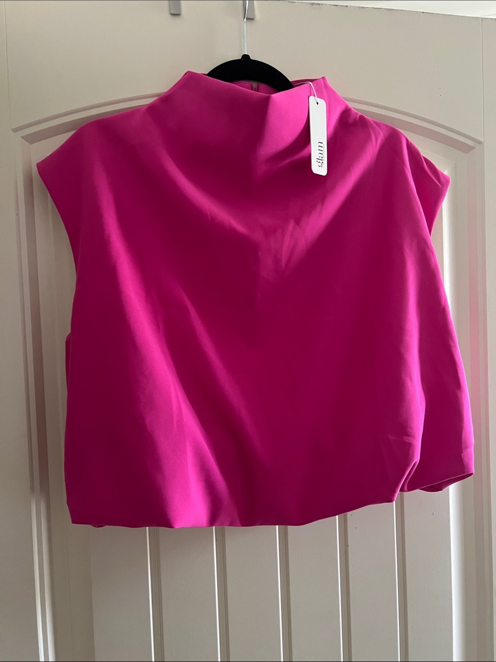 glam Bright pink Mock Neck Bubble Sleeveless Blouse